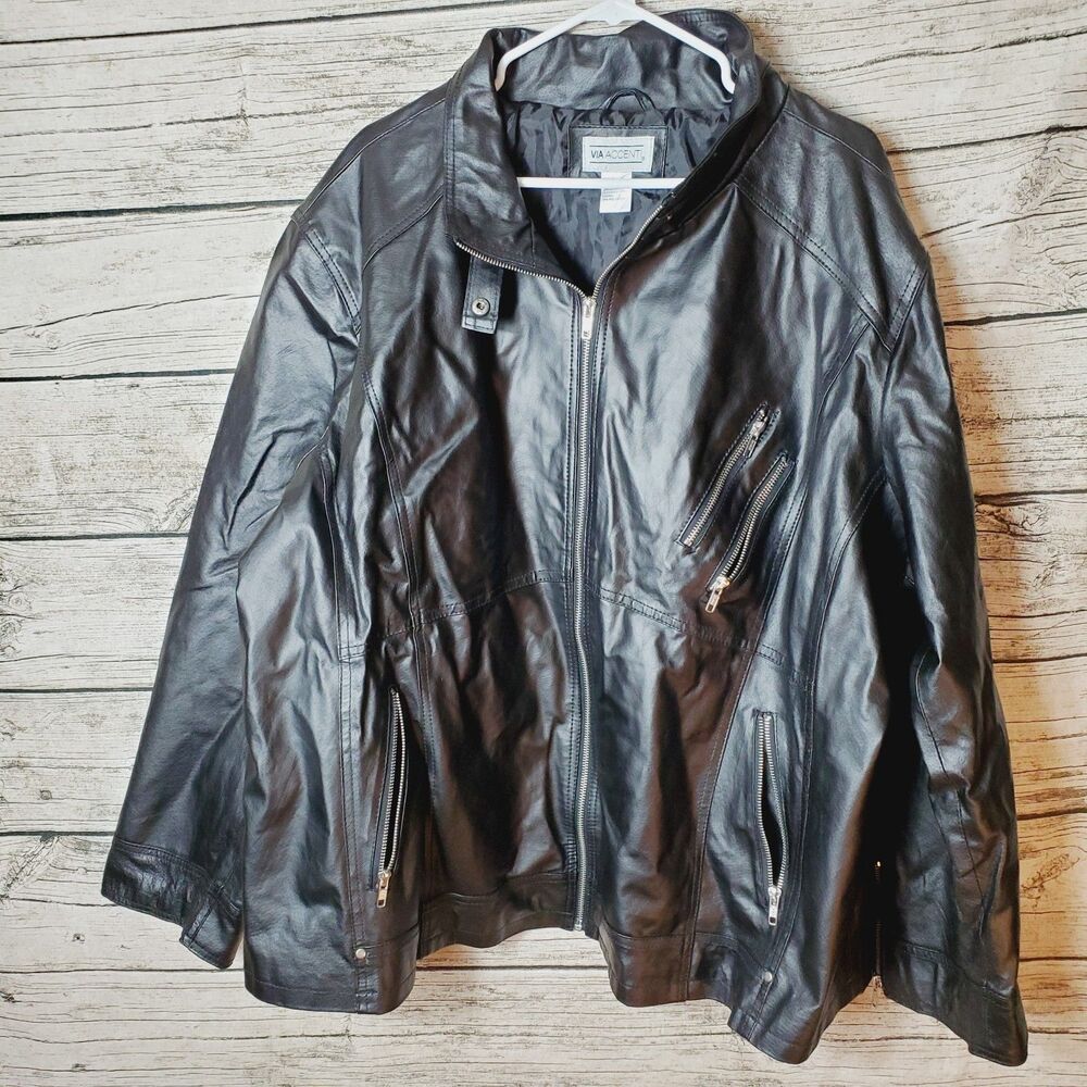 Via Accenti Vintage Black Leather Jacket Size 34W